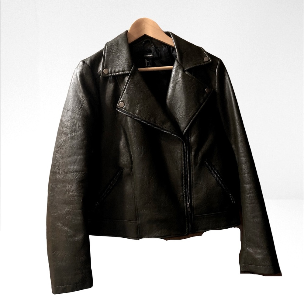 FOREVER 21 Leather Jacket in Khaki